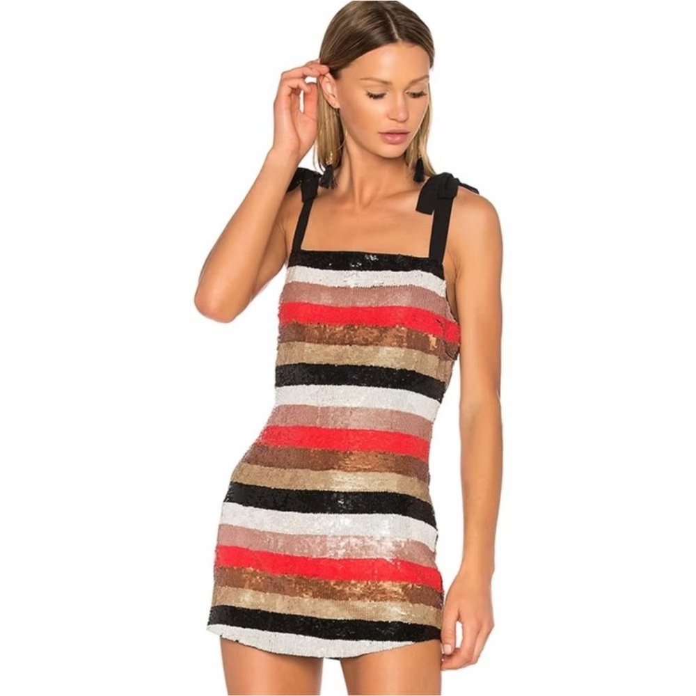 NBD x REVOLVE Suri Dress in Champagne Stripes NWT Size Large